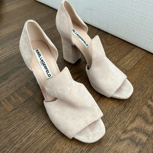 Karl Langerfield suede block heel
